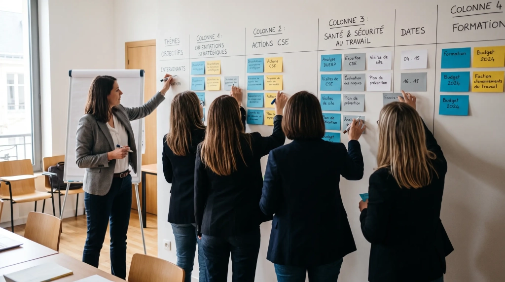 Formateur et élus du CSE construisant un programme de formation sur mesure