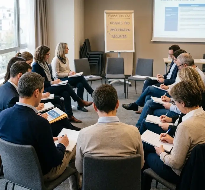 Élus titulaires et suppléants du CSE réunis pour leur formation SSCT obligatoire